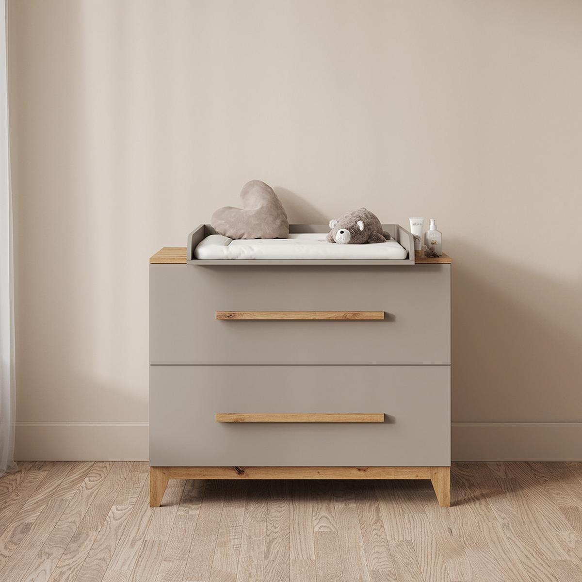 WICKELKOMMODE Mailo Cashmere/Artisan mit 2 Schubladen - Kaschmir/Eiche Artisan, Holzwerkstoff (108/98/70cm) - Livinity®