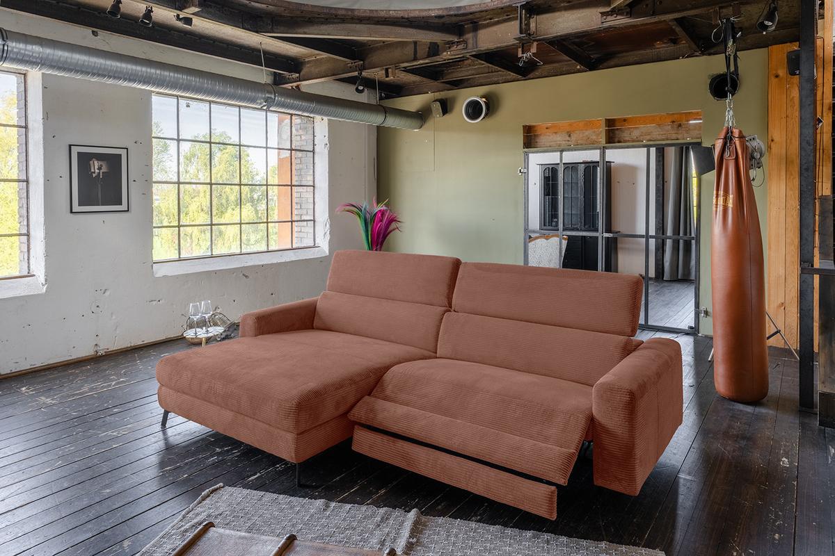 ECKSOFA LAISKA Braun Cord Relaxfunktion - Schwarz/Braun, Textil/Metall (282/177cm) - KAWOLA