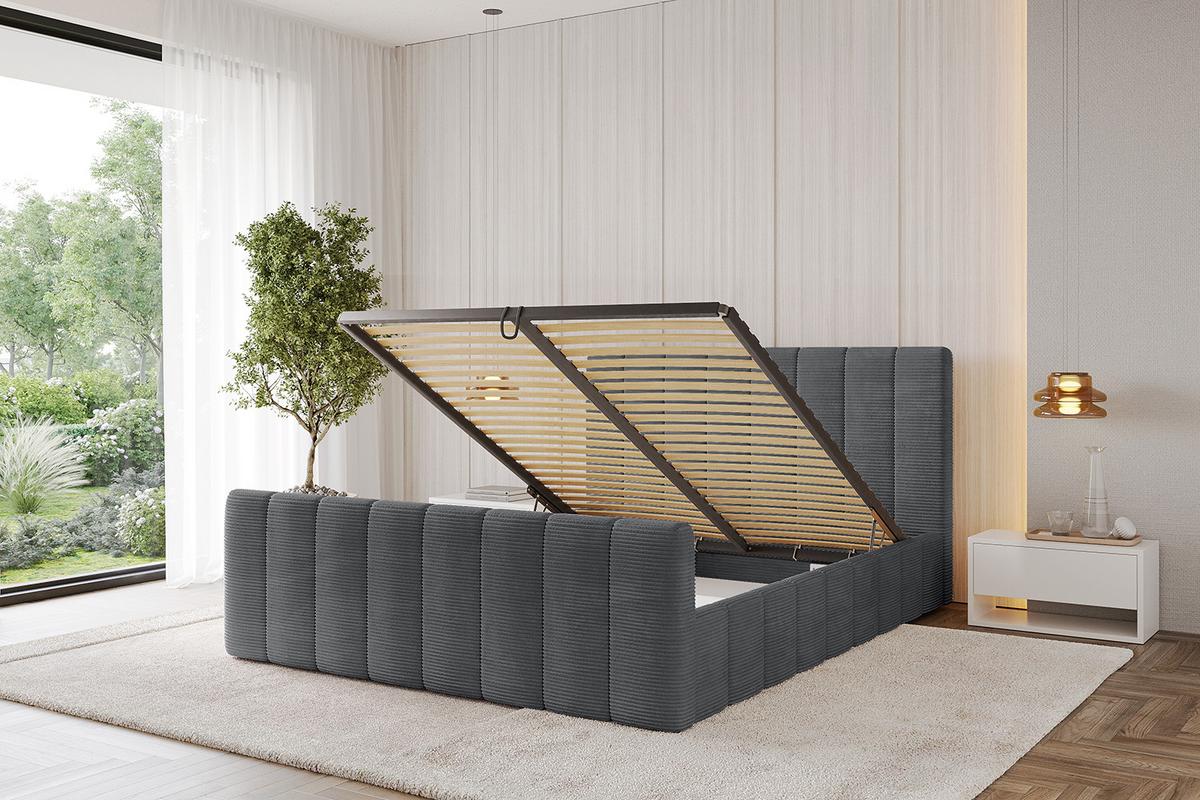 POLSTERBETT mit Bettkasten, Fußteil und Lattenrost, Boxbett ohne Matratze - FINO-Z 180x200 Dunkelgrau - Anthrazit, Holzwerkstoff/Textil (180/200cm) - ALTDECOR