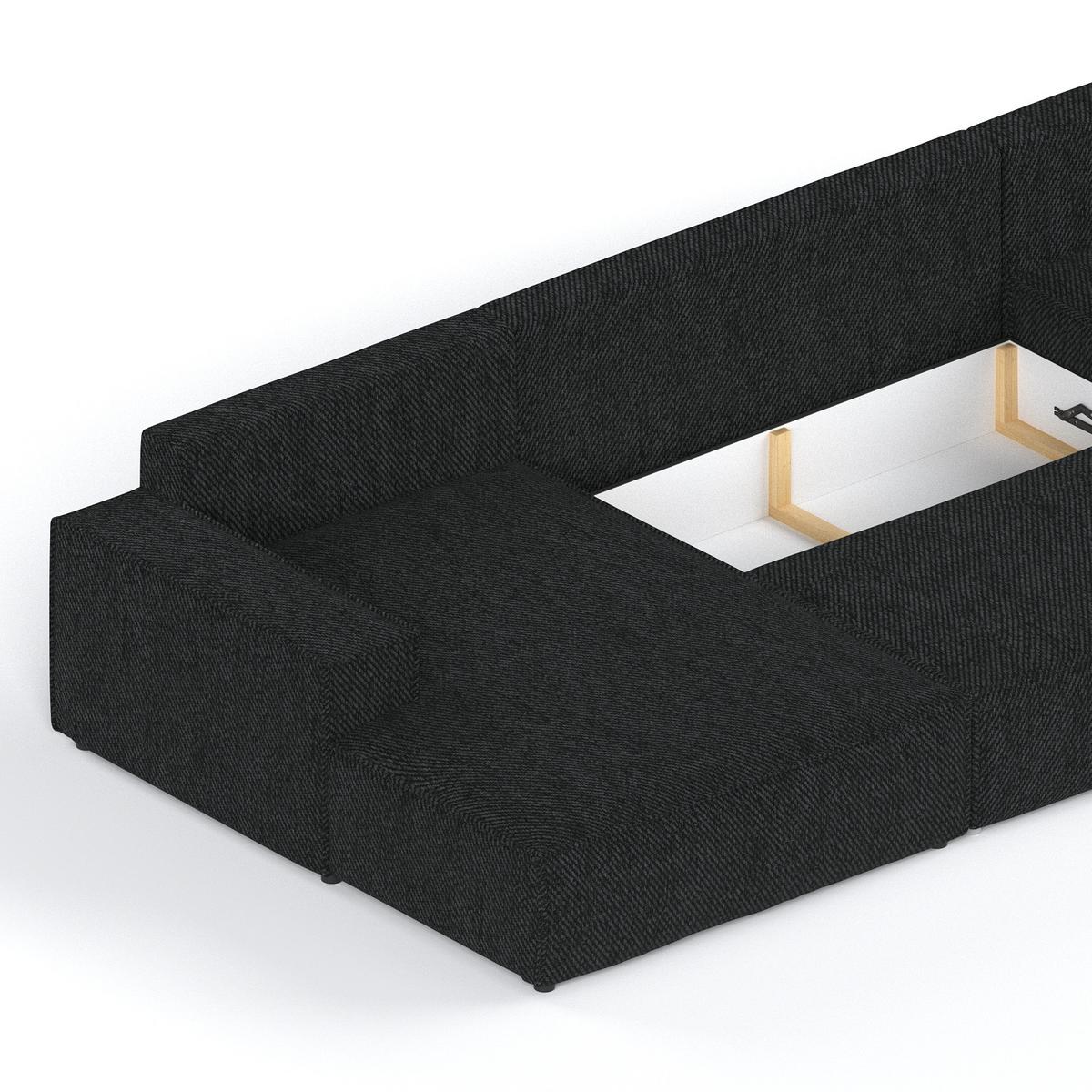 WOHNLANDSCHAFT NUBO mit Schlaffunktion Creme im Neve Stoff - Schwarz, Holz/Holzwerkstoff (398/70/148cm) - AltaBeds