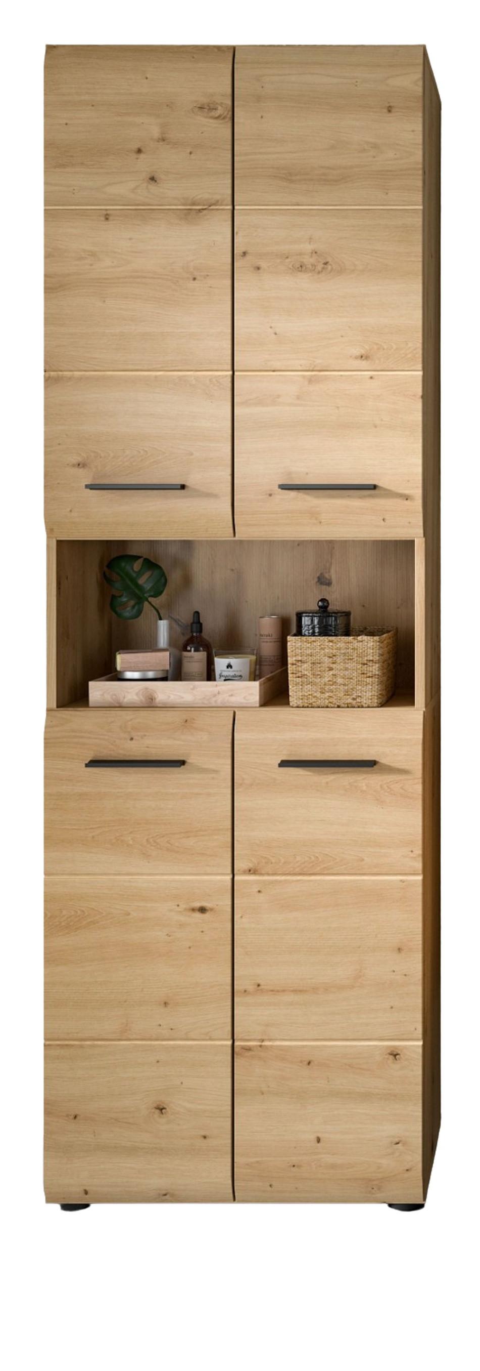 HOCHSCHRANK in Eiche Artisan, Badschrank 4-türig 60 x 185 cm mit viel Stauraum - Schwarz/Eiche Artisan, Holzwerkstoff/Kunststoff (60/185/30cm) - Inn.Furn