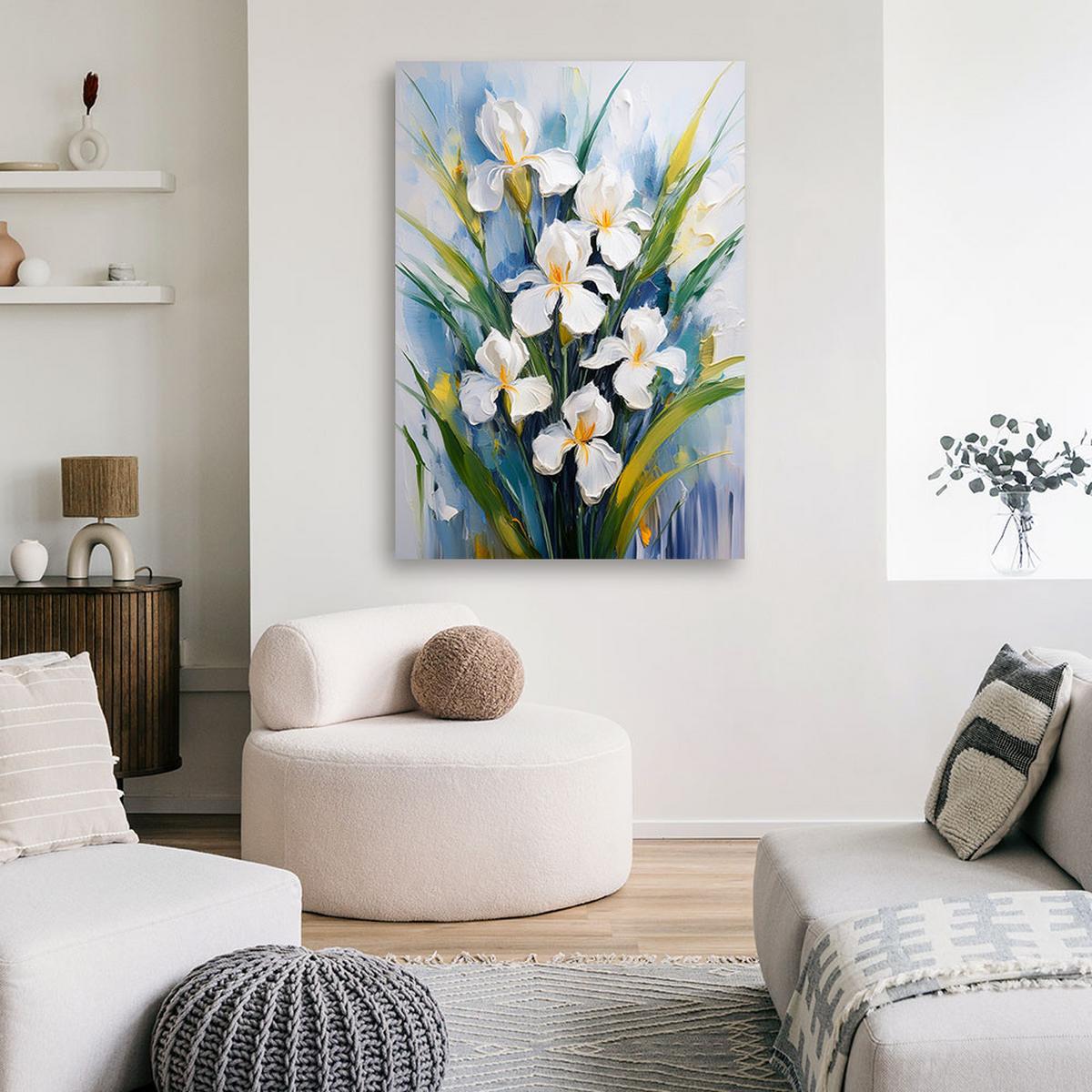 WANDBILD weiße iris bemalte blumen - Blau, Textil (40/60cm) - Feeby