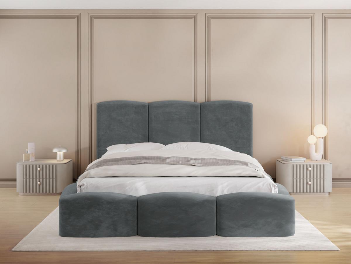 POLSTERBETT Harmony mit Bettkasten, Grau Samt Velours 120x200 cm - Birkefarben/Schwarz, Holzwerkstoff/Kunststoff (120/200cm) - WFL GROUP