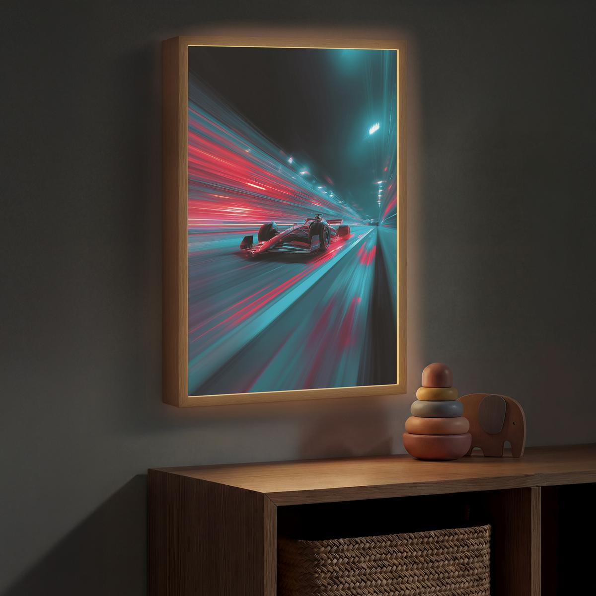 WANDLEUCHTE MIT AKKU Rennwagen - Rot - Geschwindigkeit 40x60 cm - Türkis, Holzwerkstoff (40/60/8cm) - OnlyWow