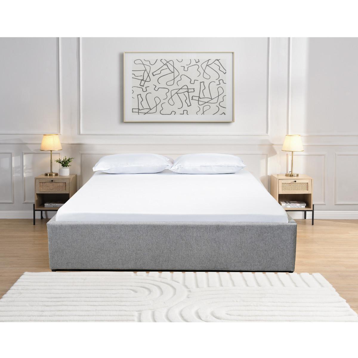 BETTKASTEN 140x190 cm mit grauem stoff - alba - Grau, Holz (190/140cm) - Calicosy