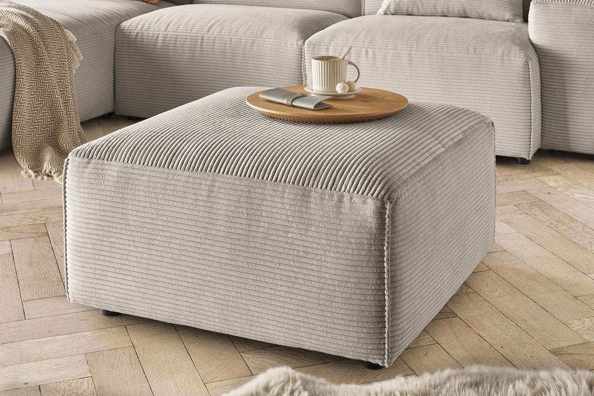 POLSTERHOCKER RANI Steingrau Cord - Greige/Schwarz, Kunststoff/Textil (80/42/80cm) - KAWOLA