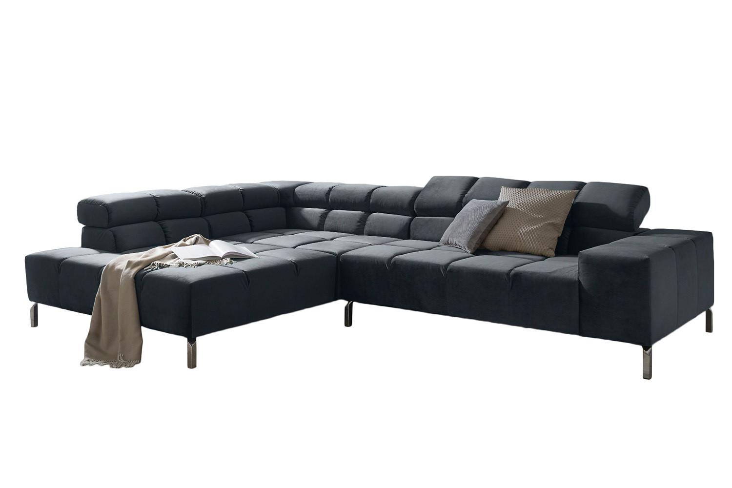 ECKSOFA MIT MOTORISCHEM SITZVORZUG NELSON Schwarz Velvet Relaxfunktion - Silberfarben/Schwarz, Textil (321/216cm) - KAWOLA