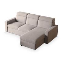 ECKSOFA PADWA Beige Kordstoff mit Schlaffunktion - Beige/Schwarz, Holz/Kunststoff (227/168cm) - MASSENO