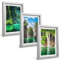 BILDER SET 3er Set - 20x30 cm Silberner Rahmen - Grüne Landschaften, Wasserfälle - Silberfarben, Kunststoff (20/30cm) - TULUP