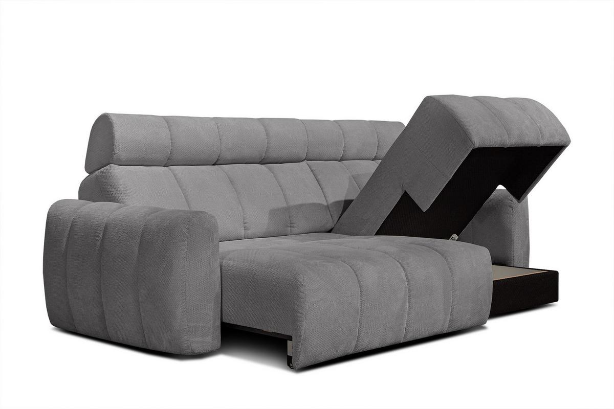 ECKSOFA KIMI 3-Sitzer, ausziehbarer Sitz, verstellbare Kopfstützen, grau - Schwarz/Grau, Holzwerkstoff/Textil (270/160cm) - Wozimo