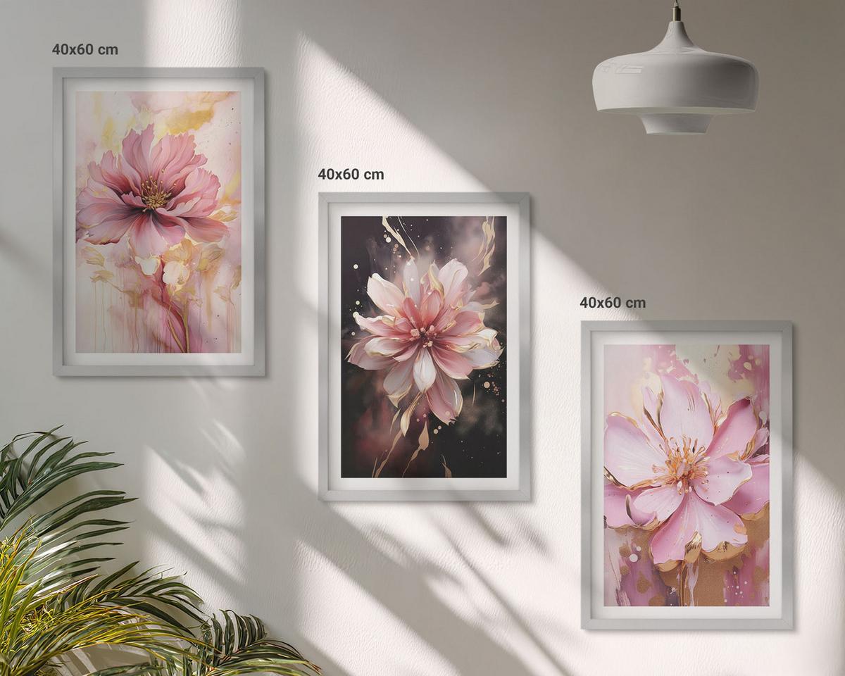 BILDER SET 3er Set - 40x60 cm Silberner Rahmen - Blumenkompositionen aus Rosen und Weiß - Silberfarben, Kunststoff (40/60cm) - TULUP