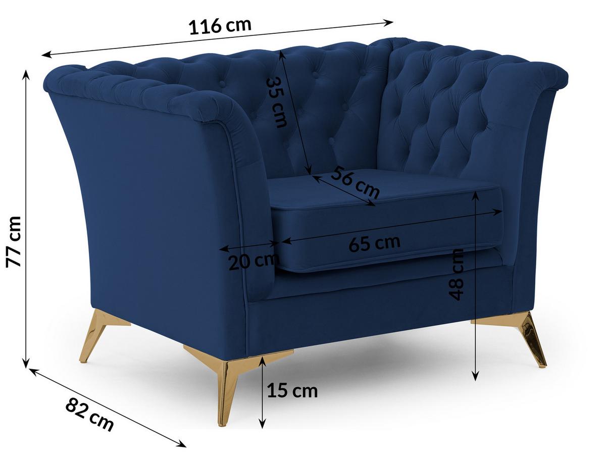 CHESTERFIELD-SESSEL Whitby Marineblau Samt mit goldenen Füßen - Goldfarben/Dunkelblau, Holz/Textil (116/78/82cm) - S-Style Möbel