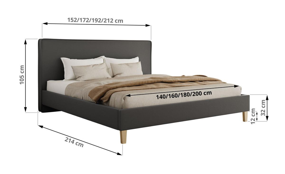 POLSTERBETT LUMARO CLASSIC 200/200 - Dunkelgrau Kunstleder - Matratze Multipocket - Dunkelgrau/Kernbuche, Holz/Textil (200/200cm) - MKS