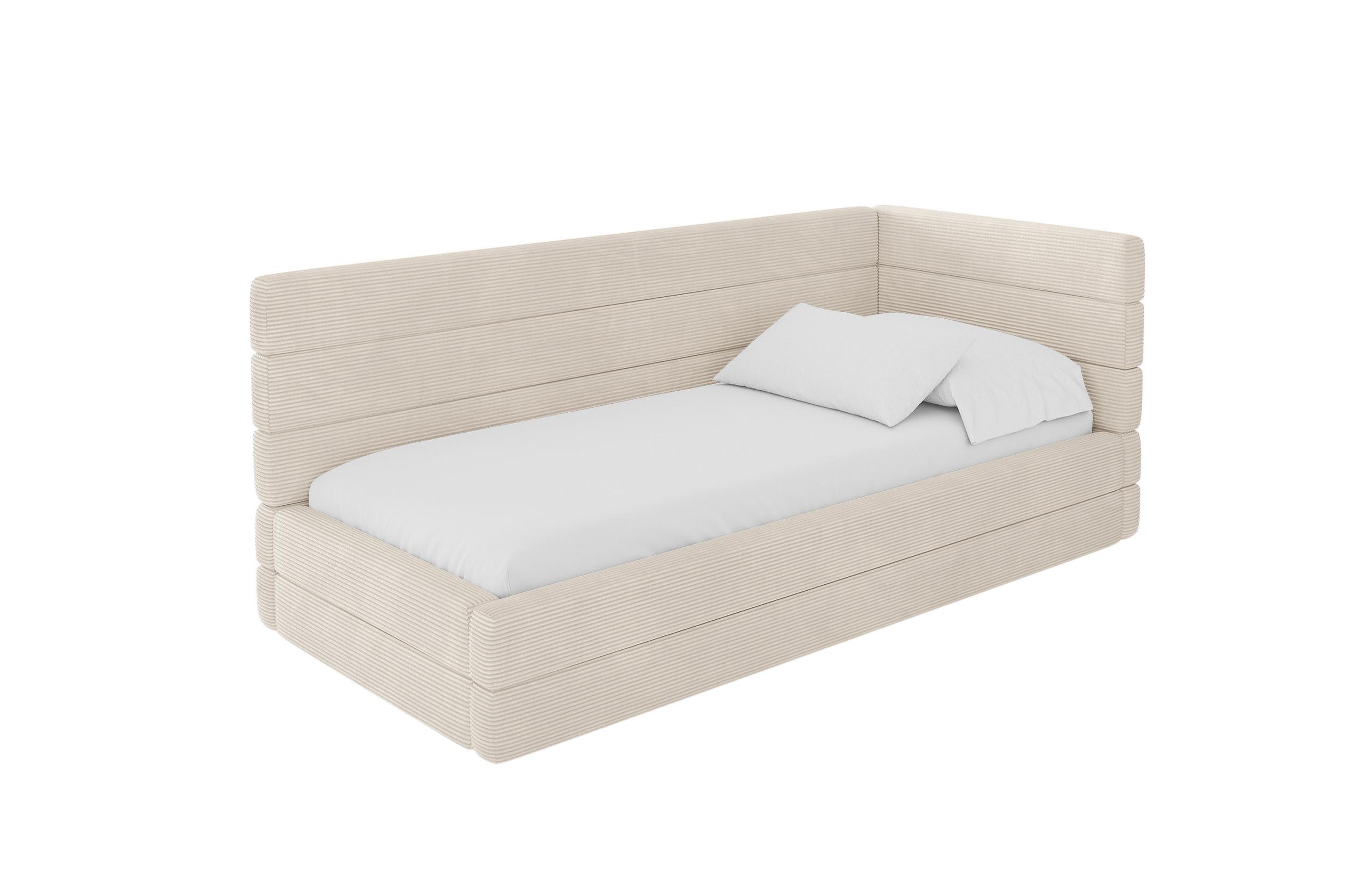 EINZELLBETT Jugendbett mit Bettkasten und Matratze H3/H4, Links - BEMY 100x200 Beige - Creme, Holzwerkstoff/Textil (100/200cm) - ALTDECOR
