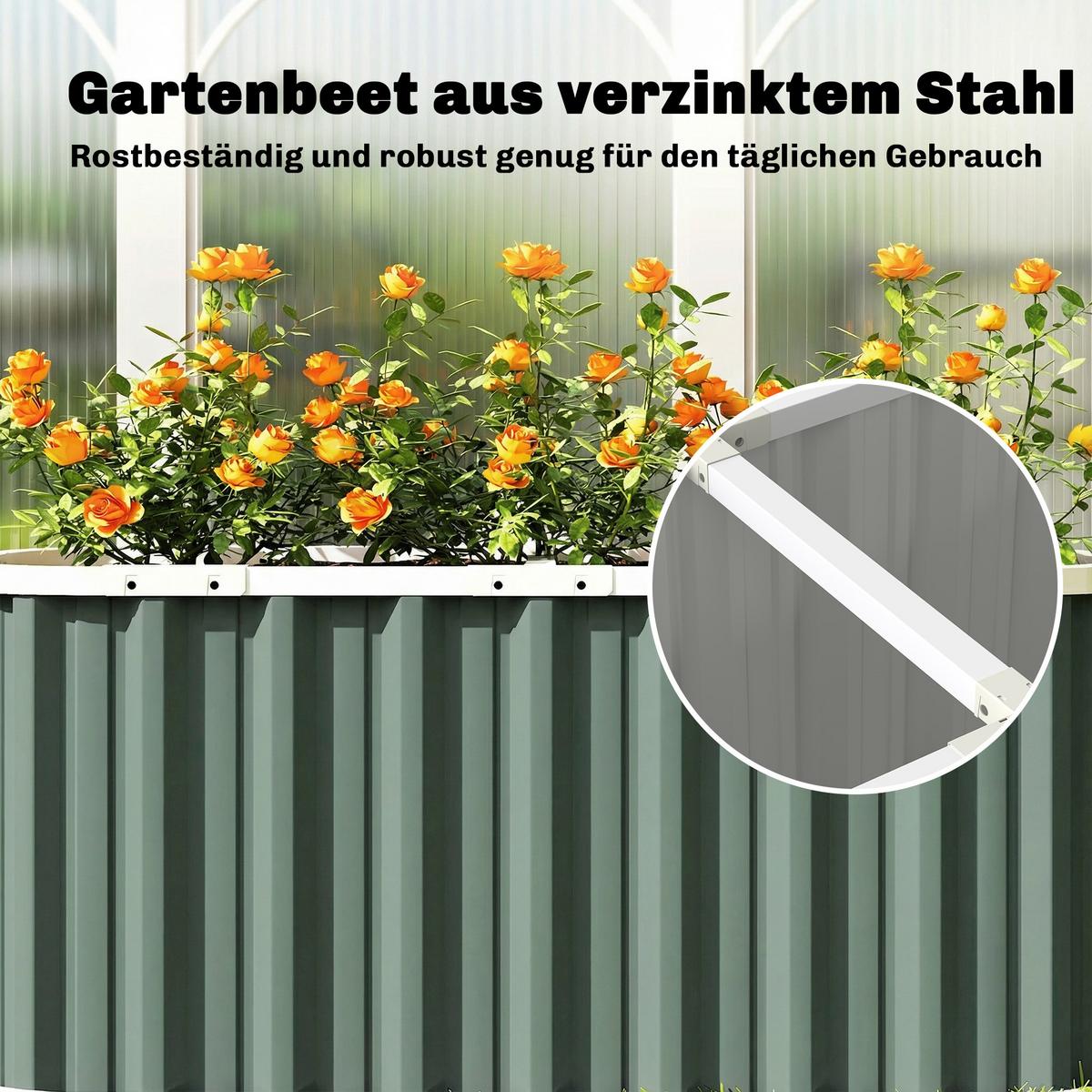 HOCHBEET mit Schutzkanten & offenem Boden Grün - Hellgrün, Metall (53/61/136cm) - Outsunny