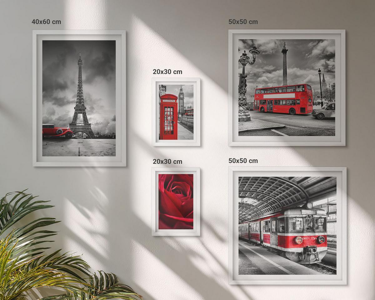 BILDER SET 5er Set - 50x50 cm & 20x30 cm & 40x60 cm Weißer Rahmen - Ikonische Städte London Paris Eisenbahn - Weiß, Kunststoff (40/60cm) - TULUP