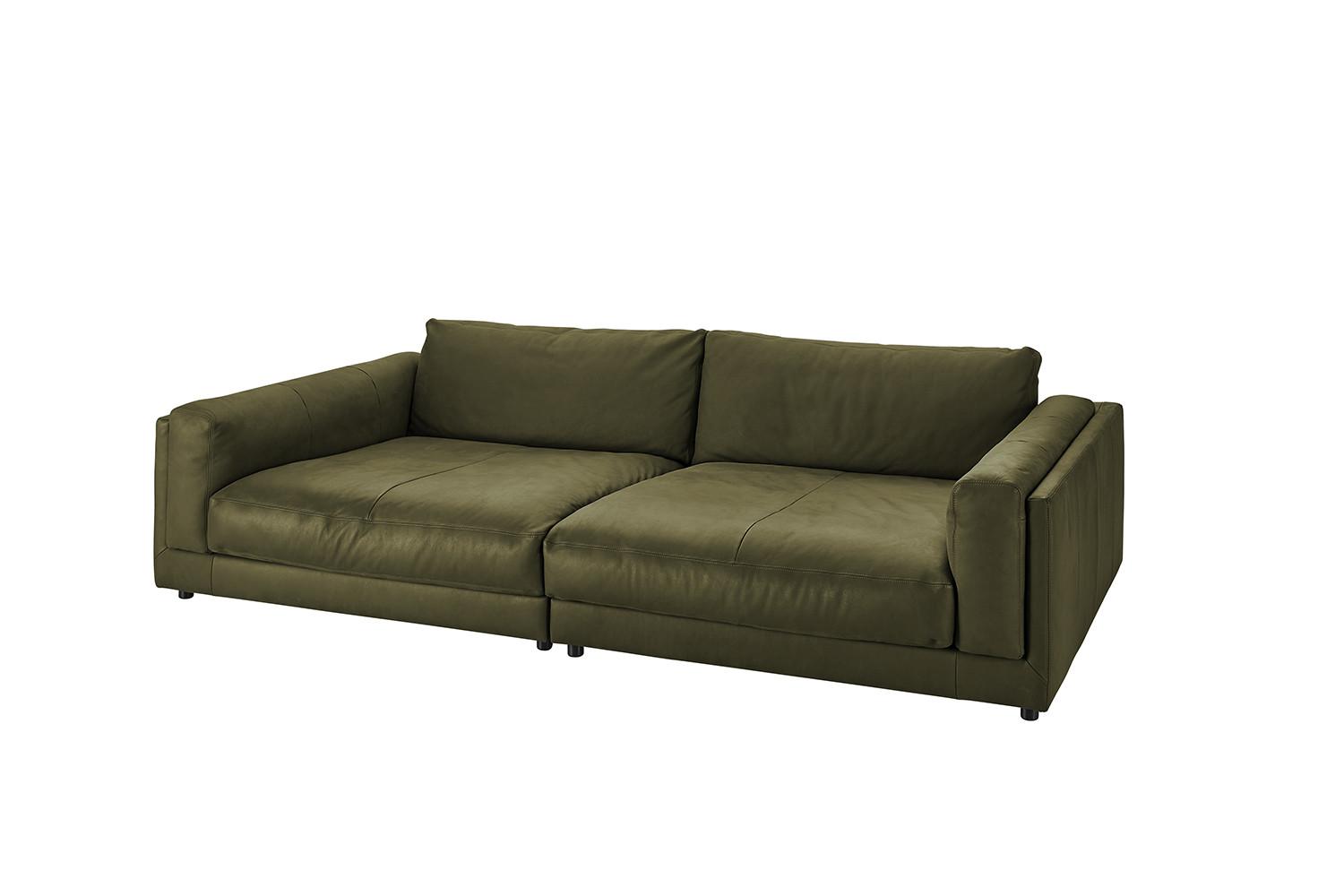 BIG SOFA RAINA Grün Leder - Schwarz/Olivgrün, Leder/Kunststoff (254/85/150cm) - KAWOLA