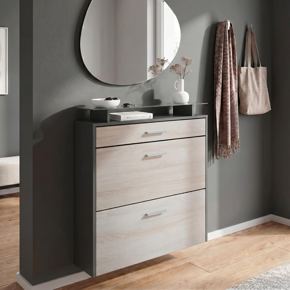 SCHUHSCHRANK Malea Fronten in Eiche sägerau - Eiche San Remo, Holzwerkstoff (89/96/23cm) - Vladon