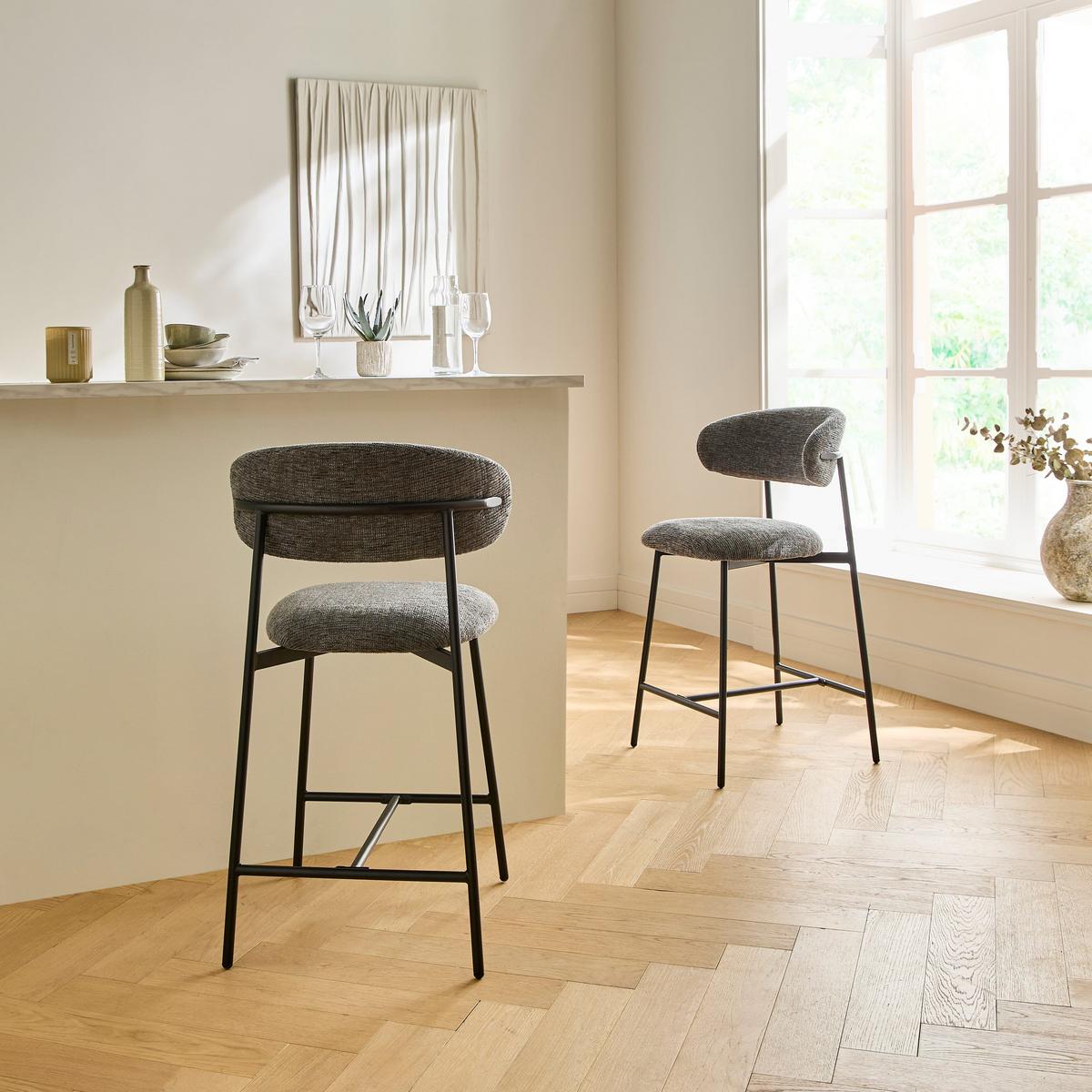 2ER-SET Hocker aus meliertem Stoff mit Metallbeinen Draco 52/53/94 cm - Grau, Holzwerkstoff (46/94/55cm) - Calicosy