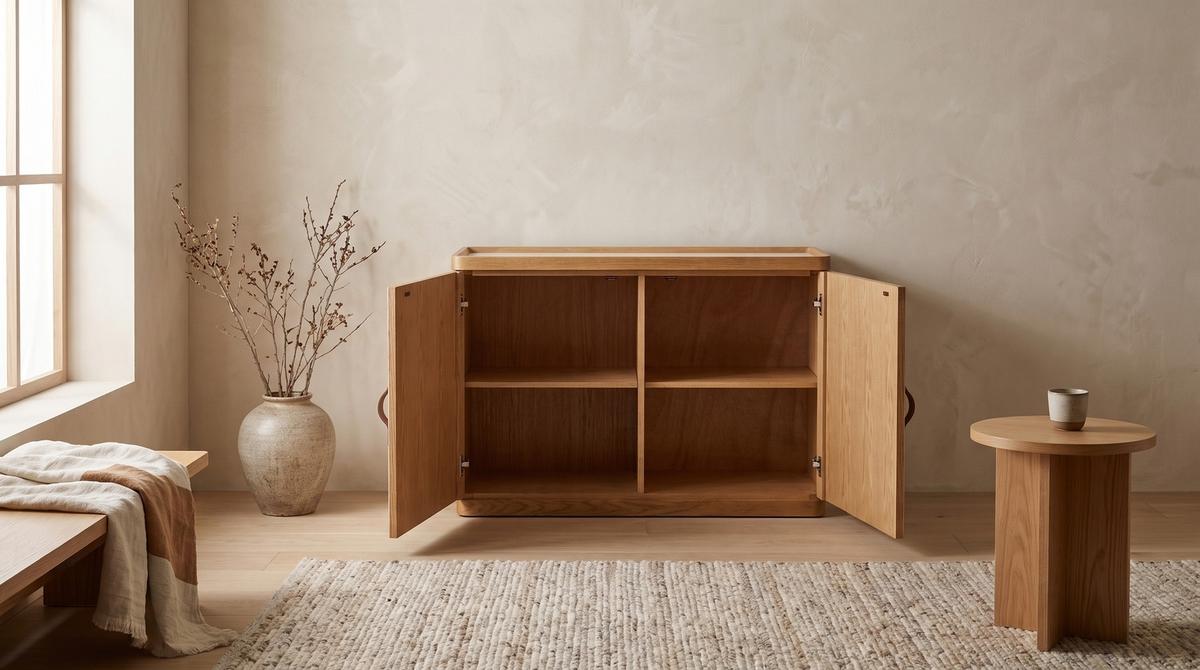 SIDEBOARD FLORIANA Weiß Eiche - Creme, Textil (180/200cm) - KAWOLA