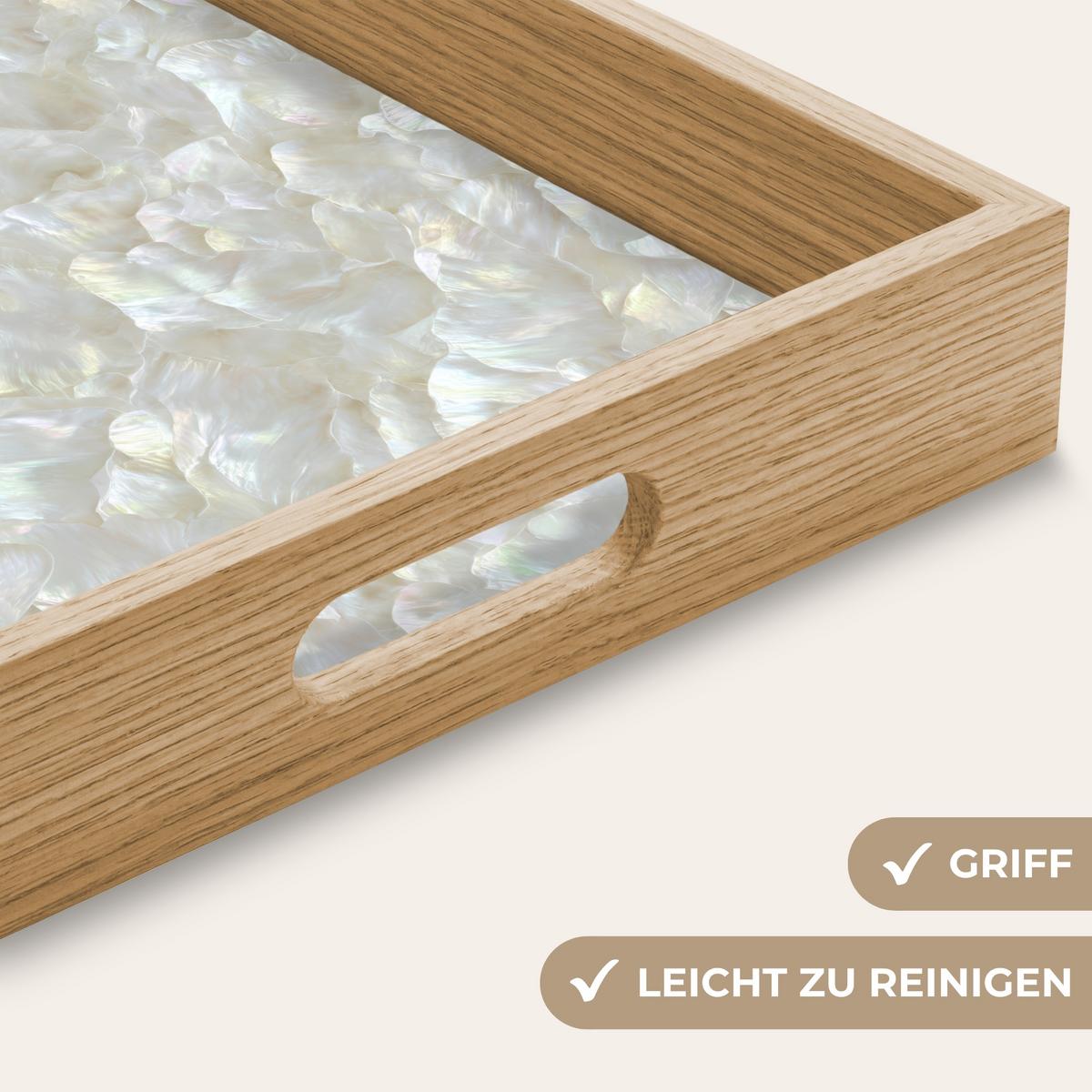 TABLETT Perlglanz - Weiß - Muschel 40x30 cm - Weiß, Holz (40/5/5cm) - OnlyWow