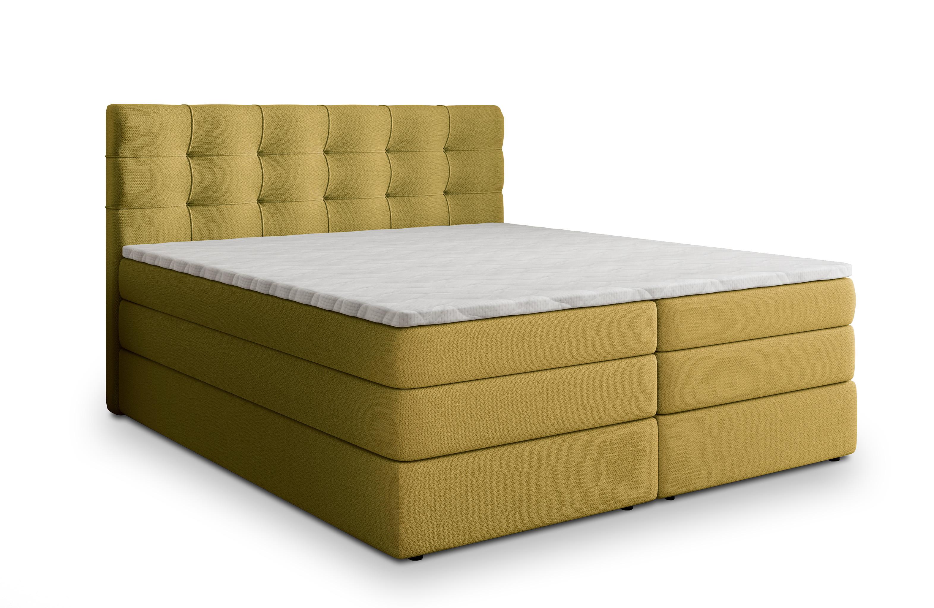 BOXSPRINGBETT AREZI 160x200 cm mit Matratze und Topper - Gelb - Gelb, Holz (160/200cm) - MASSENO