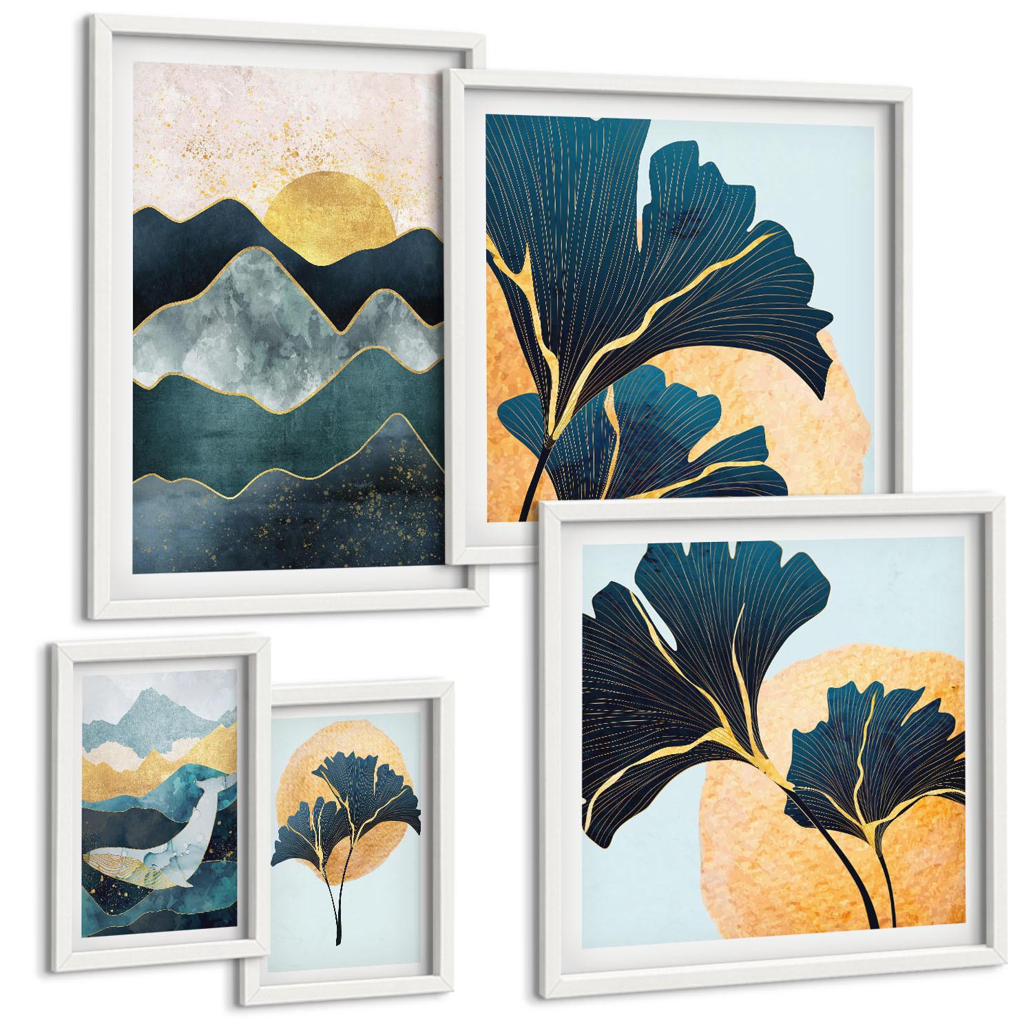 BILDER SET 5er Set - 50x50 cm & 20x30 cm & 40x60 cm Weißer Rahmen - Fruchtige Muster italienischer Wein - Weiß, Kunststoff (40/60cm) - TULUP