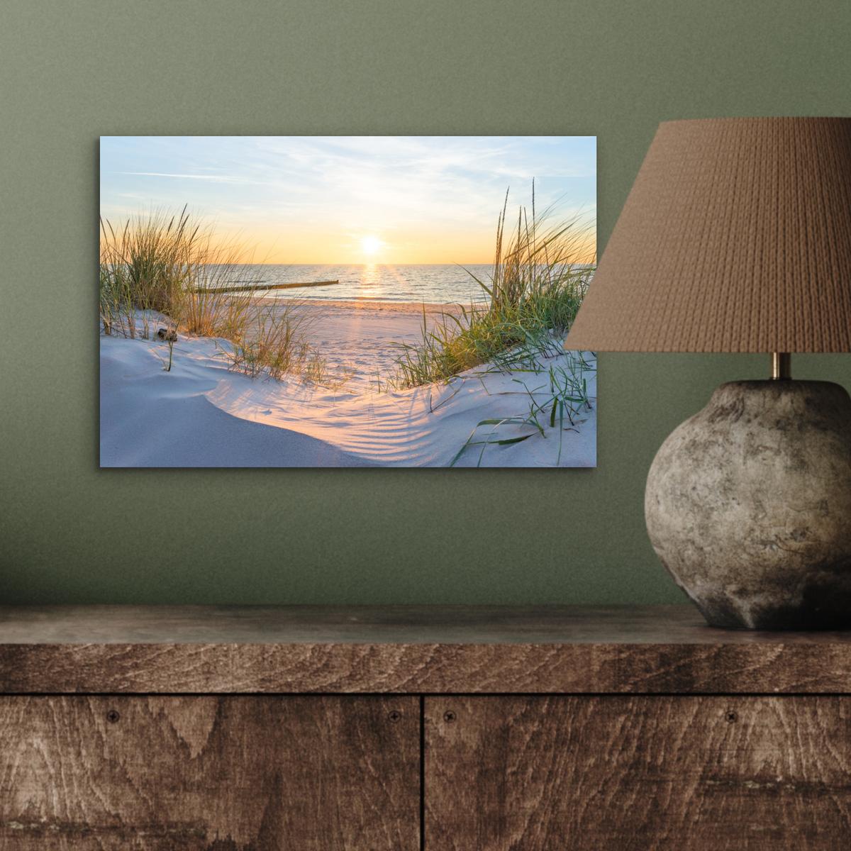 METALLBILD Strand - Sonne - Düne - Gras - Sand - Horizont 30x20 cm - Hellblau, Metall (30/20cm) - MuchoWow