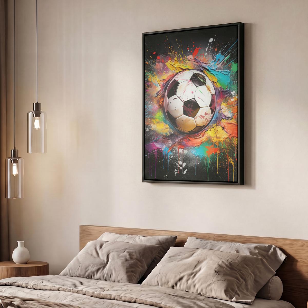 LEINWAND Bilder mit Rahmen - Fußball - Farbe - Farben - Schwarz - Weiß - 60x80 - Weiß, Textil (60/80cm) - MuchoWow