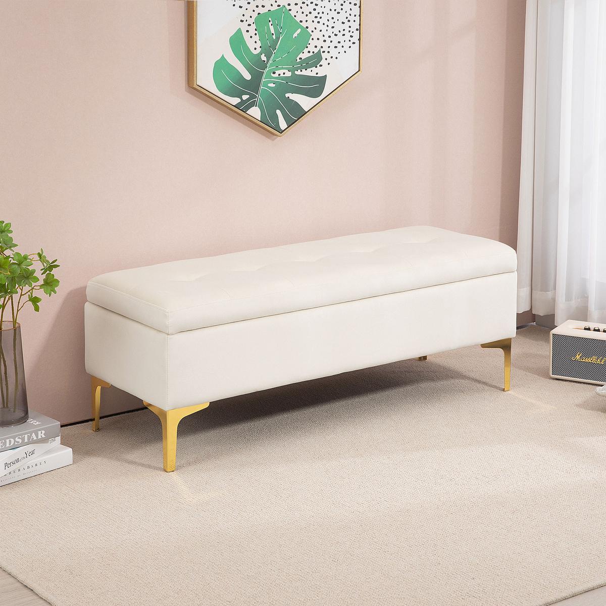 TRUHENBANK Metallbeine, für Wohnzimmer - Beige/Goldfarben, Kunststoff/Textil (44/44.5/120cm) - HOMCOM