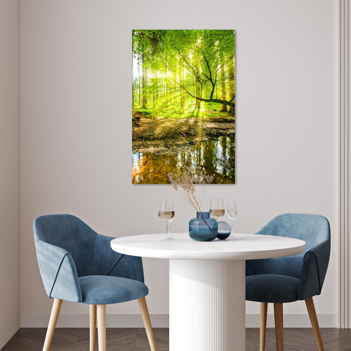 POSTER Wald - Landschaft - Wasser - Bäume - Sonne - Grün - Natur Wanddeko 40x60 cm - Grün, Papier (40/60/0.1cm) - MuchoWow