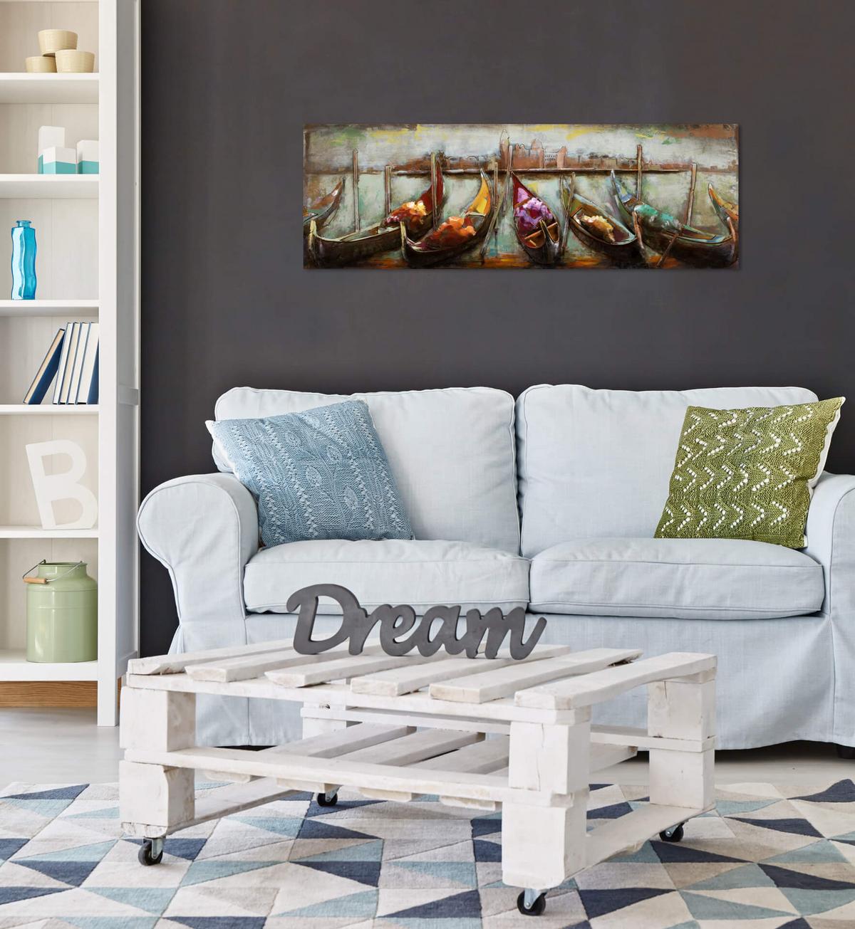 METALLBILD Blau 120/40 cm - Blau/Beige, Metall (5.6/40cm) - KUNSTLOFT