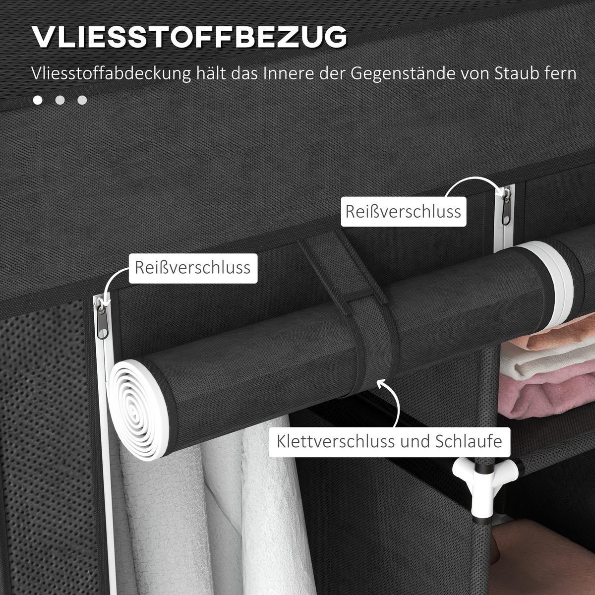 STOFFSCHRANK, Kleiderschrank, Faltschrank mit Reißverschluss, Faltbare Garderobe - Schwarz, Kunststoff/Textil (43/162.5/125cm) - HOMCOM