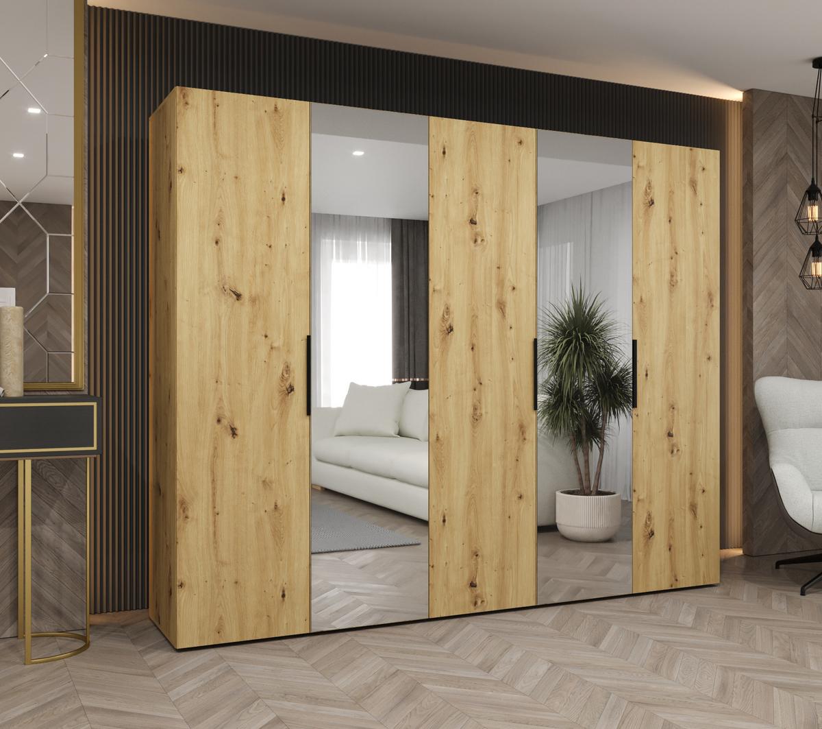 DREHTÜRENSCHRANK 202/250/52 5-türig - Kaschmir/Schwarz, Holz (250/202/52cm) - MÖBEL KRYSPOL