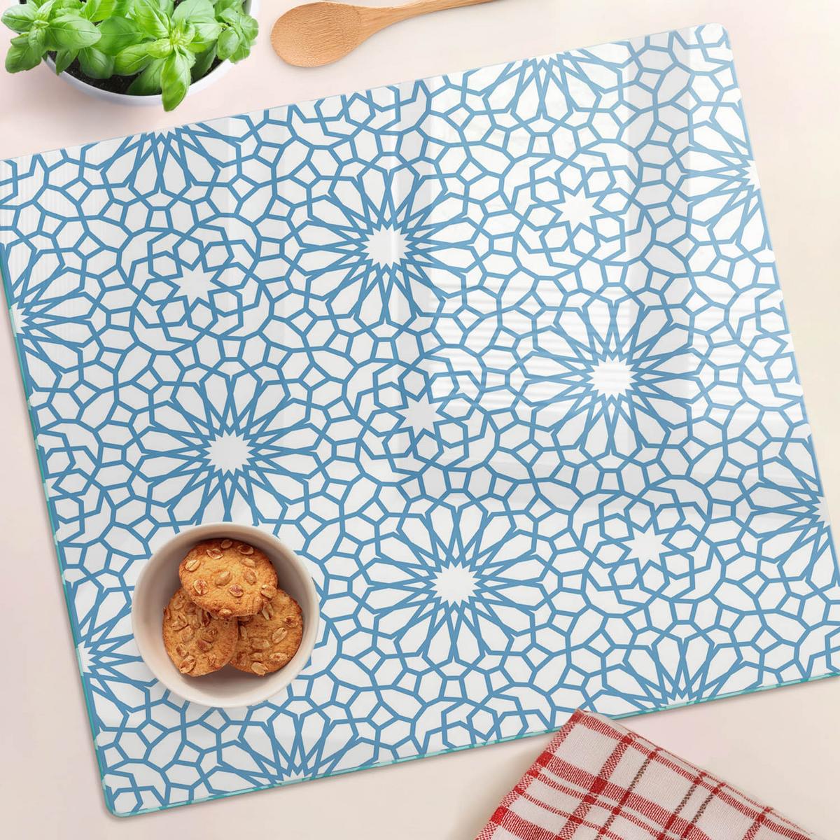 GLASPLATTE 60x52 cm Orientalisches Muster - Blau, Glas (60/0.4/52cm) - TULUP