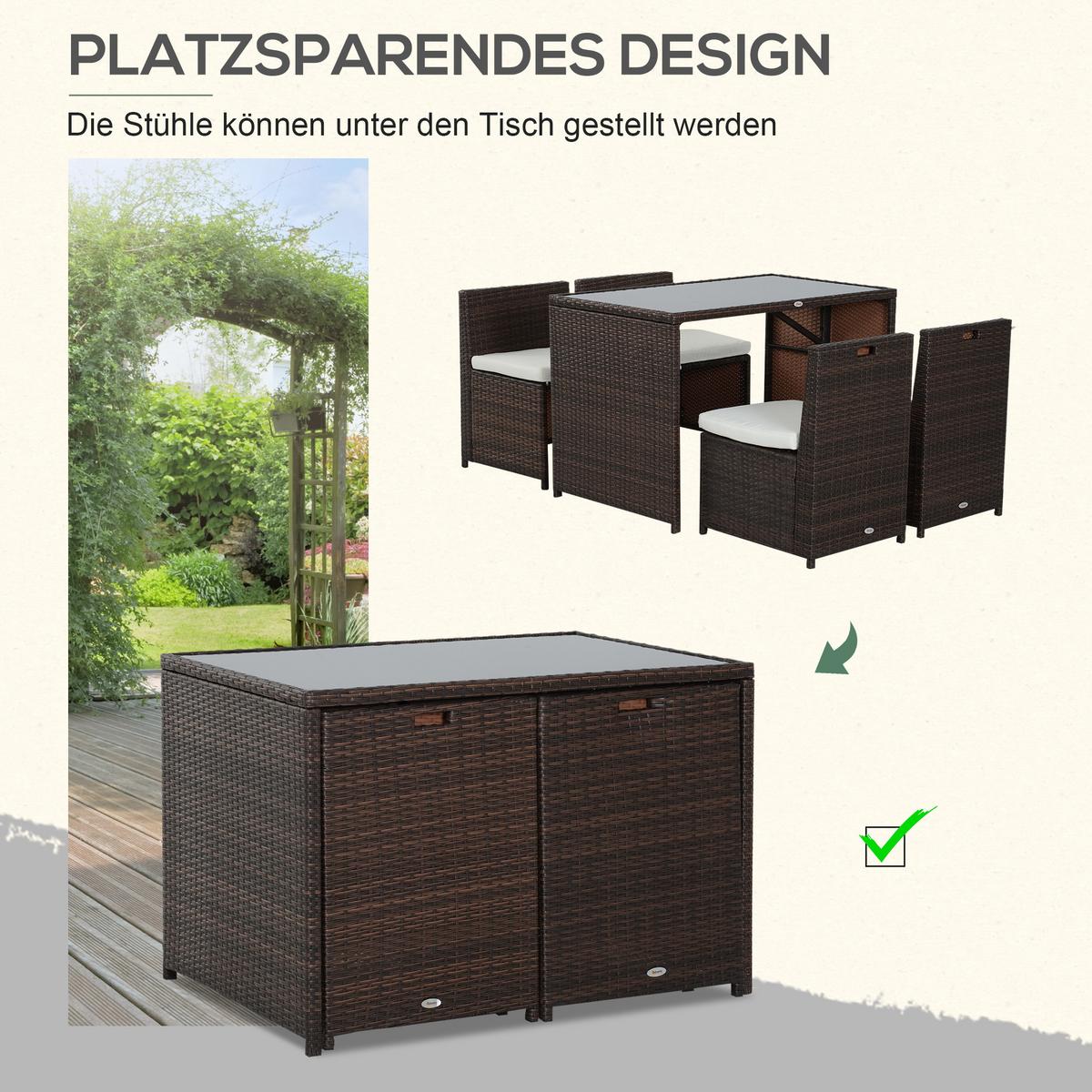 GARTENMÖBEL Set, Stahl, PE Braun+Khaki - Braun, Metall - Outsunny