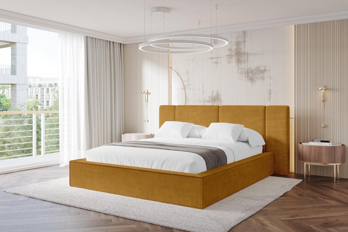 POLSTERBETT mit Bettkasten und Lattenrost, Bett mit Matratze H3/H4 - RIVO 140x200 Senfgelb - Gelb, Holzwerkstoff/Textil (140/200cm) - ALTDECOR