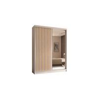 KLEIDERSCHRANK mit Spiegel-Schiebetüren und Aluminium-Leisten - LAMELO - 160 cm Weiß+Weiß+Artisan - Weiß, Holzwerkstoff (160/216/61cm) - ALTDECOR
