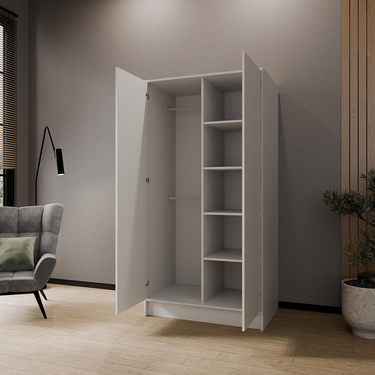 DREHTÜRENSCHRANK Gava mit zwei, glatten Türen, Weiß - Weiß, Holzwerkstoff (100/200/51cm) - Beautysofa