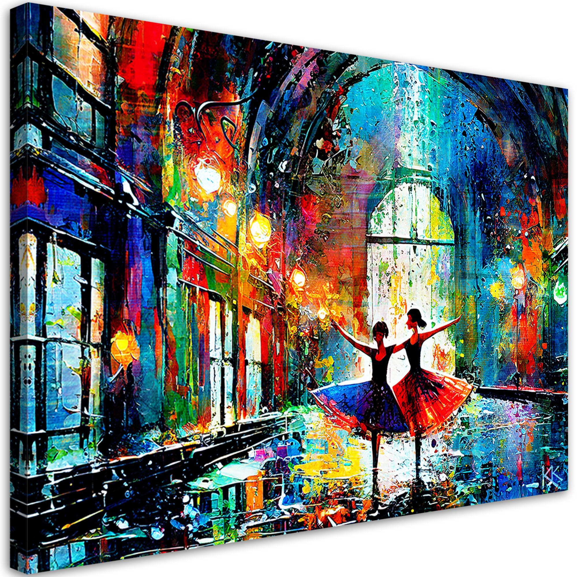 LEINWANDBILD Tanzende Ballerinen Abstrakt 60x40cm - Multicolor, Textil (60/40cm) - Feeby