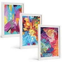 BILDER SET 3er Set - 40x60 cm Weißer Rahmen - Bunte abstrakte Farbmuster - Weiß, Kunststoff (40/60cm) - TULUP