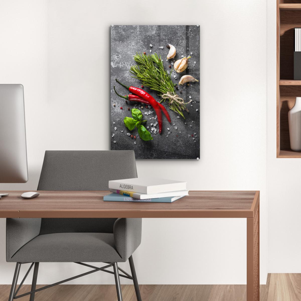 ACRYLGLASBILD Pfeffer - Kräuter - Gewürze - Beton Wanddeko Wohnzimmer 40x60 cm - Dunkelgrau, Glas (40/60cm) - MuchoWow