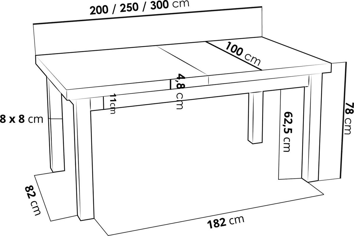 ESSTISCH Gemini rechteckig ausziehbar, Grauer Beton 200-300/100/78 cm - Hellgrau/Schwarz, Holz/Holzwerkstoff (100/300/78cm) - WFL GROUP