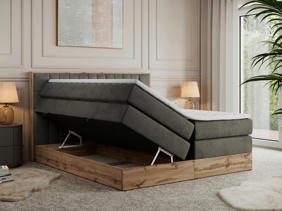 BOXSPRINGBETT AMORE KING 160/200 Dunkelgrau Velvet - H4 - Dunkelgrau, Holz/Textil (160/200cm) - MKS