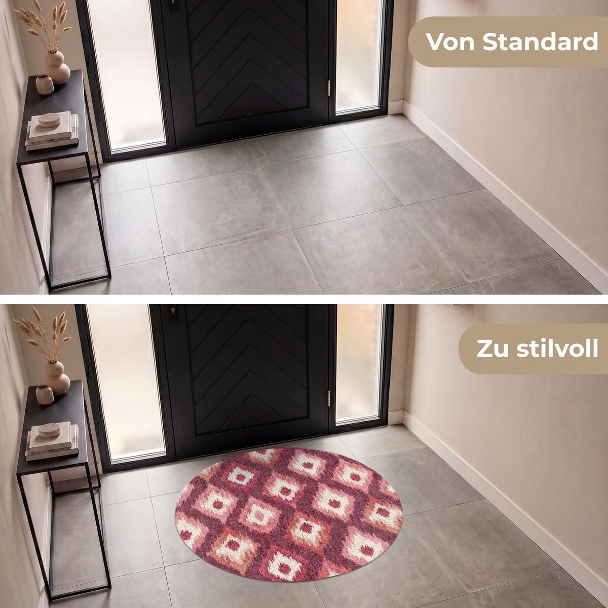 FUSSMATTE Diamantformen - Rosa - Muster - Textur Flurteppich 120x120 cm - Beere, Kunststoff (120/0.4cm) - MuchoWow