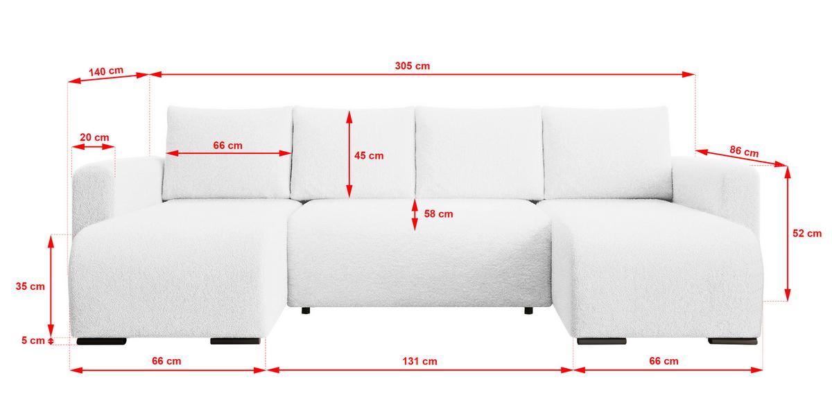 WOHNLANDSCHAFT DORA U mit Bettkasten und Schlaffunktion, U-Form, bequem - Weiß, Textil (305/85/140cm) - Storez24