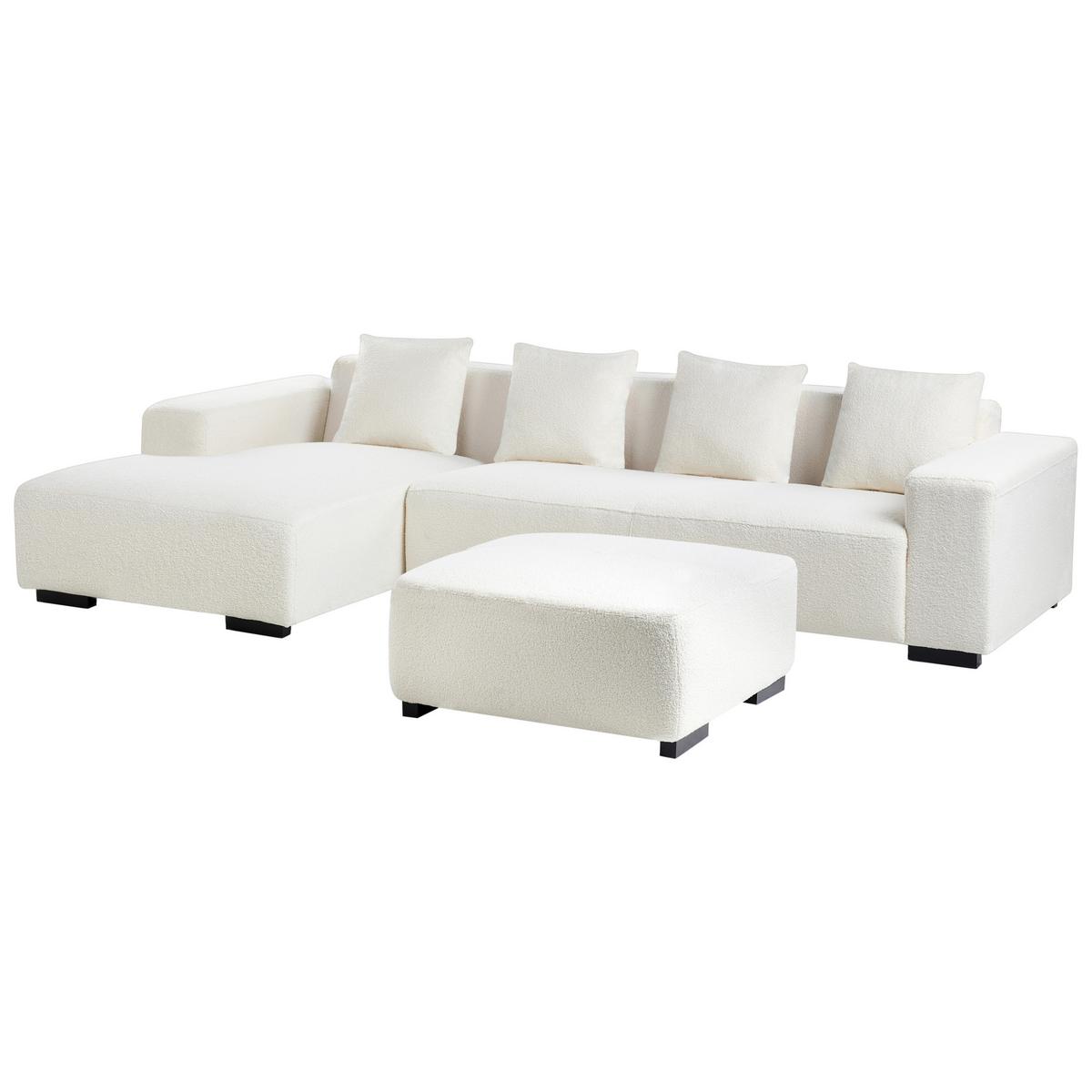 ECKSOFA 4-Sitzer Bouclé Weiß mit Ottomane rechtsseitig Lungo - Schwarz/Weiß, Textil (285/160cm) - Beliani