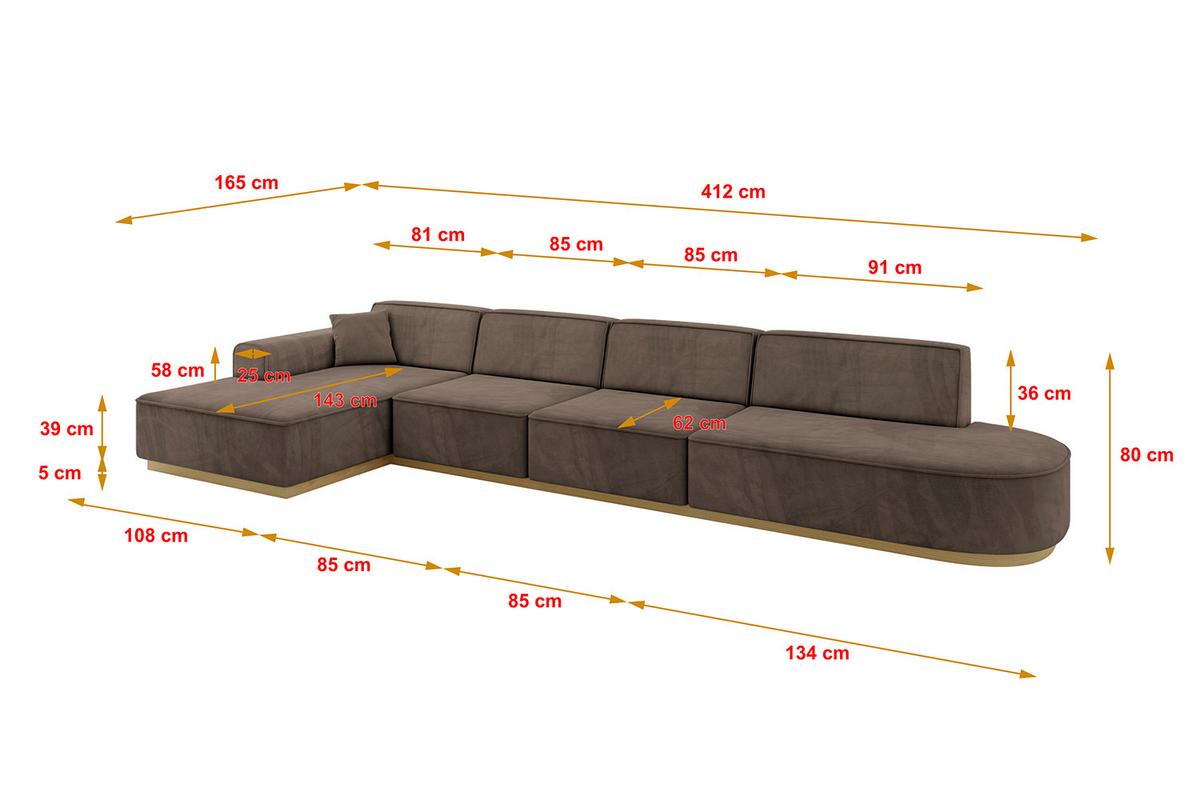 ECKSOFA Ottomane Links IREA-L3-v2 - 412x165x80 cm Braun - Braun, Holzwerkstoff/Textil (412/165cm) - ALTDECOR