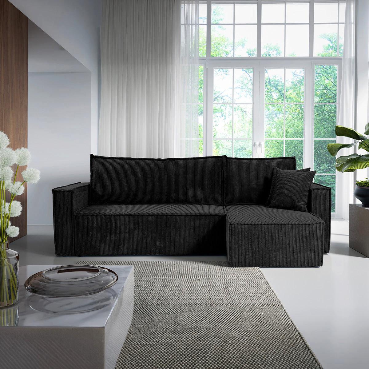 ECKSOFA Ezekiel 3 Sitzplätze Schwarz - Schwarz, Holz (236/145cm) - Petits-meubles