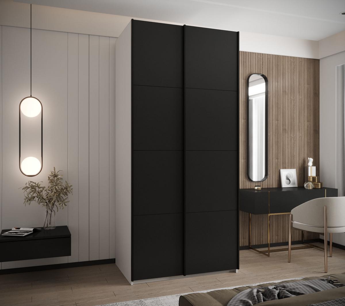 SCHWEBETÜRENSCHRANK 245,5/110/64 2-türig - Schwarz/Weiß, Holz/Metall (110/245/64cm) - Abiks Möbel